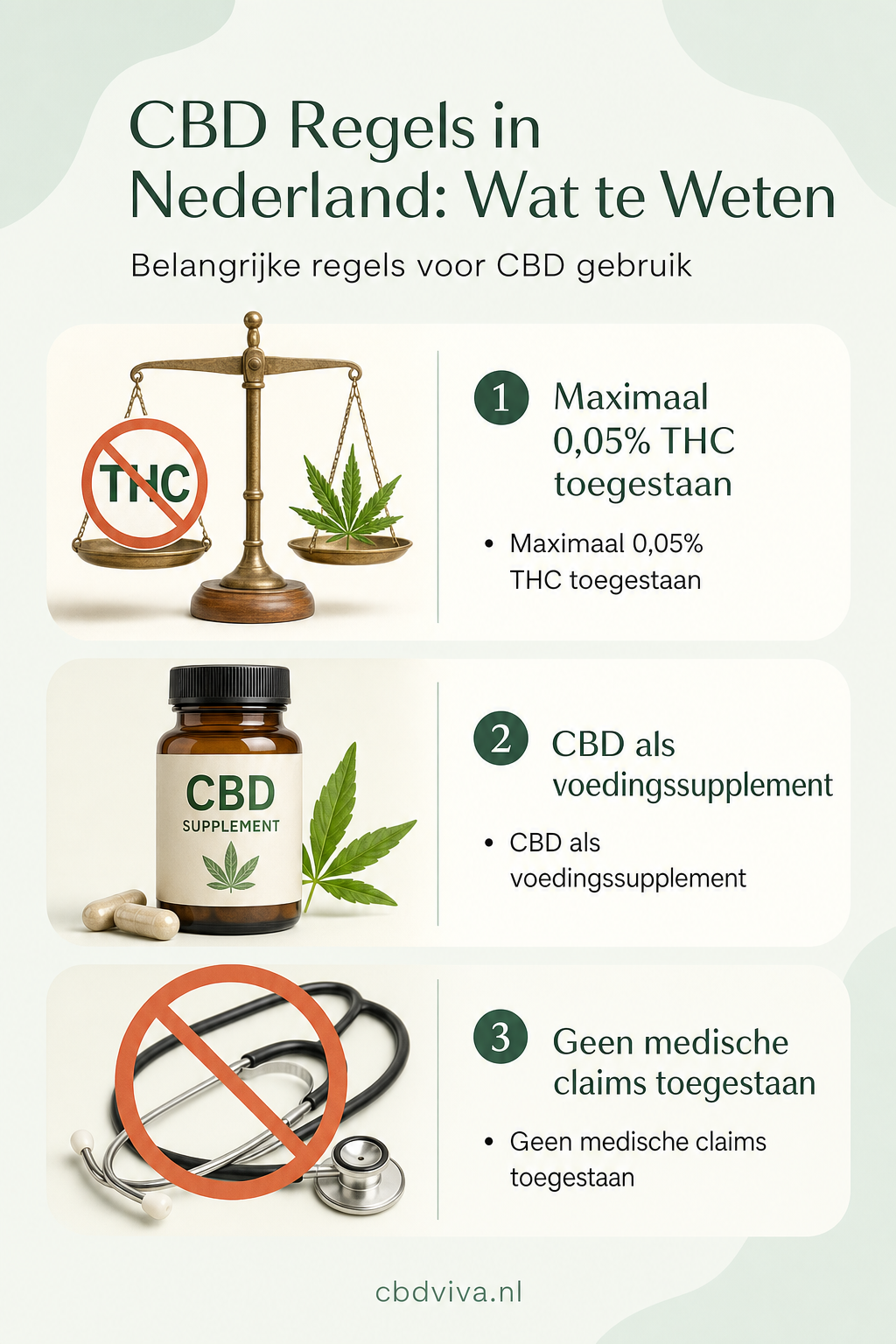 Drie kernregels rond CBD in Nederland — verfijnde editorial-stijl, 2:3 ratio