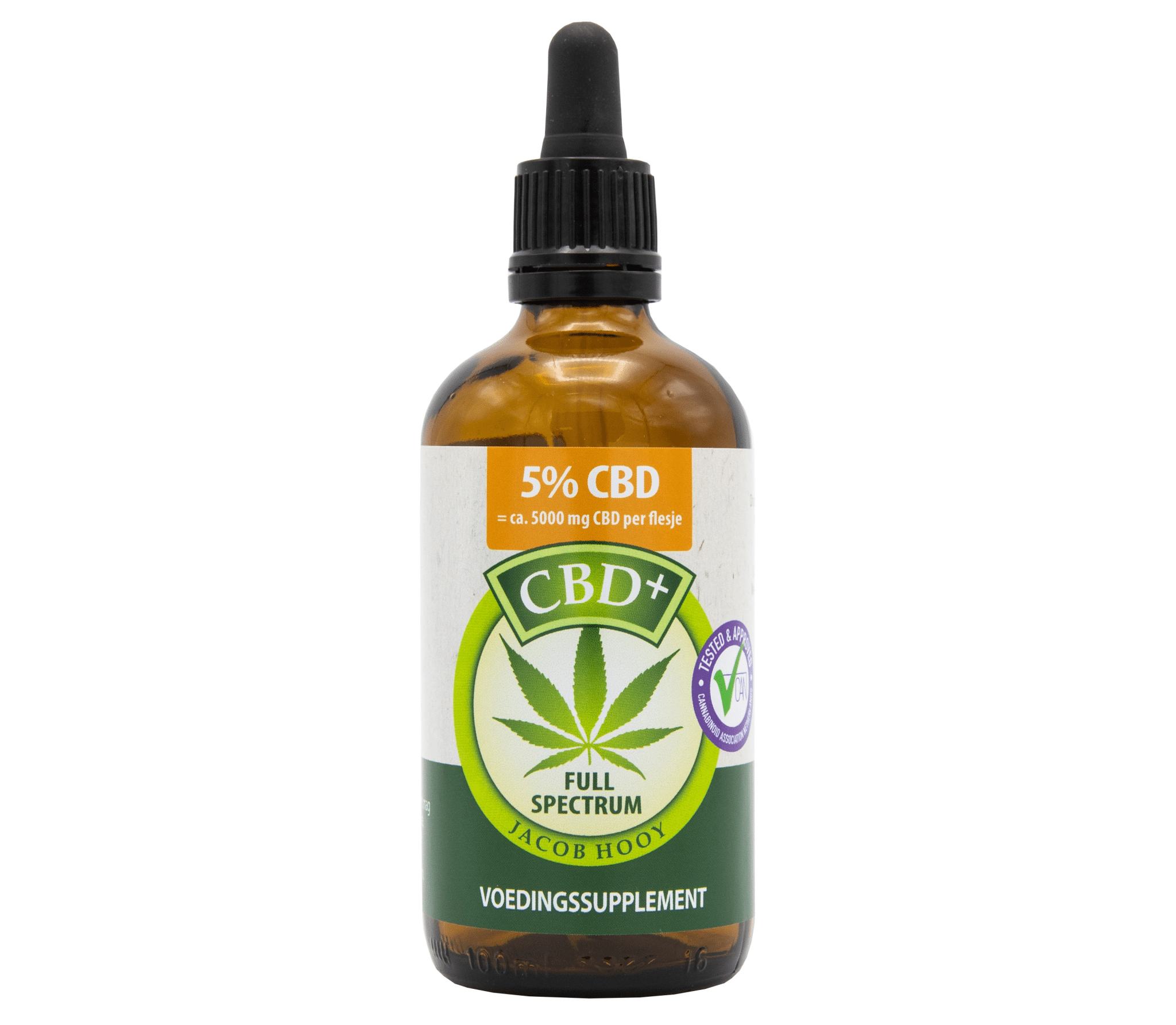 een fles cbd-olie met een witte achtergrond.